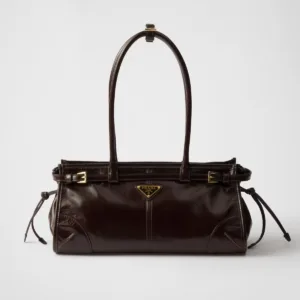 Prada Bonnie Medium Leather Handbag Dark brown