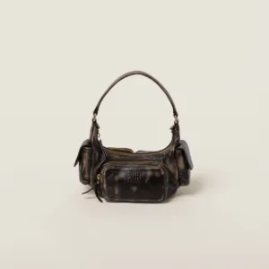 Soft Lamb Nappa Pocket Handbag Coffee Brown